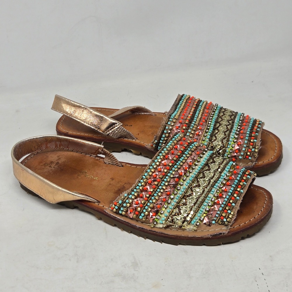 Alma en Pena Womens Beaded Slingback Sandals Rose Gold Boho Flat Size 6 India
